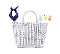 YANROSE Waterproof Beach Tote Bag, Cute Versatile Square Handbag For Woman(Silver)