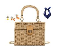 YANROSE Wicker Crossbody Shoulder Bag, Straw Beach Tote Bag Top Handle Satchel Handbag With Chain Strap, Handwoven Rattan Women(Khaki)
