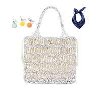 YANROSE Woven Bag, Straw Mesh Tote Bag, Beach Shoulder Bag, Hobo Women, Foldable Holiday(Silver)