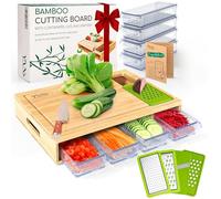 Yans Bamboo Cutting Board with Containers for Easy Meal Prep-Full Set Large Storage-Gift & Personal Use-Durable Station to Keep Your Kitchen Tidy, Natural