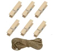Yansanido Mini Clothespins 100pcs 1.3Inch (3.5cm) Sturdy Wooden Mini Photo Clips with 33 FT Jute Twine Multi-Function Small Clothespins for Photos Crafts Paper Peg Pin Décor (Wooden)