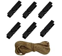 Yansanido Mini Clothespins 100pcs 1.3Inch (3.5cm) Sturdy Wooden Mini Photo Clips with 33 FT Jute Twine Multi-Function Small Clothespins for Photos Crafts Paper Peg Pin Décor (Black)