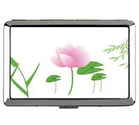 Yanteng Lotus Flower Sacred Spiritual Artwork Silver Metal Cigarette Case-Setaria Viridis Business Card Holder Stainless Steel (Silver)