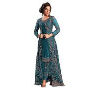Yanustuti Indian Salwar Kameez for Women Embroidered Long Jacket Style Suit with Pant & Inner Bollywood Style Anarkali Set, Rama-1, XX-Large
