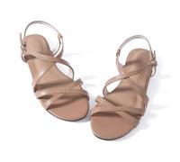 YANWENFANG Women Flat Sandals Adjustable Ankle Strap Roman Gladiator Boho Beach Summer Casual Vacation Goddess Vintage Italian Low Heel Block Festival Leather, Nude Ankle Strap, 4 UK