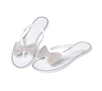 YANWENFANG Women Flip Flops Jelly Thong Flat Sandals with Bow Summer Bowtie Flat Beach Rain Casual Yoga PVC Waterproof Shoes, Blingbling/White, 7 UK