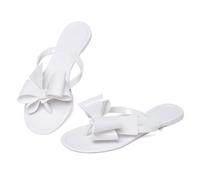 YANWENFANG Women Flip Flops Jelly Thong Flat Sandals with Bow Summer Bowtie Flat Beach Rain Casual Yoga PVC Waterproof Shoes, White, 4 UK