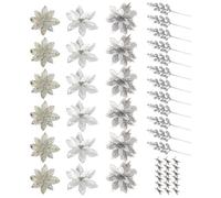 yanwuwa Artificial Poinsettia Christmas Decoration Set, Silver