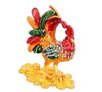 yanwuwa Exquisite Enameled Coated Rooster Ornament Box for Storing Rings Earrings and Storage Container Hand Painted Coating Chanticleer Jewelry Box