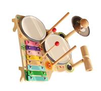 yanwuwa Kids Wooden Percussion Instruments Set with Harp Drums and Bells for Creative Development Toddler Hand Eye Coordination Dolls