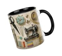yanwuwa Sewing Inspired Ceramic Mug 11oz Large Capacity for Enthusiasts Bright Pattern Sewing Themed Ceramic Coffee Mug