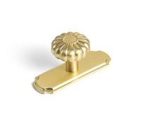 Yanxia Set of 6 - Elegant Golden Bloom Brushed Brass Cabinet Knobs with Backplate, Drawer Pulls for Kitchen, Dresser Cabinet Hardware for Bedroom, 1-1/4 Inches Diameter Handles