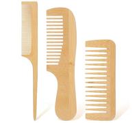 Yanxiaohong 3-Piece Bamboo Comb Set for Hair Growth, Natural Handcrafted Anti-Static Bamboo Combs - Wide-Tooth, Tapered-Tip, and Fine-Tooth Combs, Made from Natural Southern