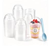 YANXINGJUZHI 50Pcs Dessert Cups with Lids, 360ml Clear Round Dessert Cups, Reusable Clear Cups, Ideal for Mousses, Tiramisu, and Family Desserts with Stickers