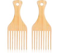Yanxinyu Two sets of bamboo combs, designed specifically for African American hair, naturally anti-static, suitable for curly hair, wide toothed design, can lift the roots and create a fluffy look