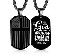Yanxyad Cross Dog Tag American Flag Bible Verse Necklace Stainless Steel Pendant Chain Military Religious Jewelry Gifts for Men Teen 22+2 Inch, M, Stainless Steel, No Gemstone