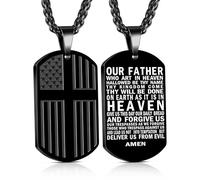 Yanxyad Cross Dog Tag American Flag Bible Verse Necklace Stainless Steel Pendant Chain Military Religious Jewelry Gifts for Men Teen 22+2 Inch, M, Stainless Steel, No Gemstone