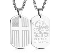 Yanxyad Cross Dog Tag American Flag Bible Verse Necklace Stainless Steel Pendant Chain Military Religious Jewelry Gifts for Men Teen 22+2 Inch, M, Stainless Steel, No Gemstone