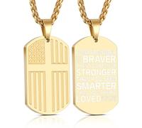 Yanxyad Cross Dog Tag American Flag Bible Verse Necklace Stainless Steel Pendant Chain Military Religious Jewelry Gifts for Men Teen 22+2 Inch, M, Stainless Steel, No Gemstone