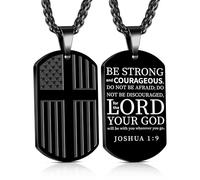 Yanxyad Cross Dog Tag American Flag Bible Verse Necklace Stainless Steel Pendant Chain Military Religious Jewelry Gifts for Men Teen 22+2 Inch, M, Stainless Steel, No Gemstone
