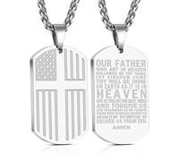Yanxyad Cross Dog Tag American Flag Bible Verse Necklace Stainless Steel Pendant Chain Military Religious Jewelry Gifts for Men Teen 22+2 Inch, M, Stainless Steel, No Gemstone