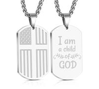 Yanxyad Cross Dog Tag American Flag Bible Verse Necklace Stainless Steel Pendant Chain Military Religious Jewelry Gifts for Men Teen 22+2 Inch, M, Stainless Steel, No Gemstone