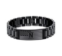 Yanxyad Initial American Flag Bracelets Men Letter A-Z Stainless Steel Jewelry Gifts Birthday Valentine Christmas Graduation Anniversaries Father's Day Thanksgiving for Him, M, Stainless Steel, no