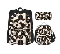 YANYU 3d Marble Pattern Print Pencil Case Lightweight Casual Fashion Backpack Lunch Bag Large Capacity Travel Bag, Black, One Size, Black, One Size