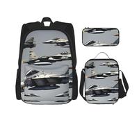 YANYU Aircraft Fighter Jets Print Pencil Case Lightweight Casual Fashion Backpack Lunch Bag Large Capacity Travel Bag, Black, One Size, Black, One Size
