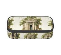 YANYU Antique Building with Roman Olive Branch and Greek Print Convenience Pencil Case 8.3 x 2 x 3.7 Inch Style for Pens, Pencils, Small Items, Black, One Size, Black, One size