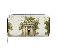 YANYU Antique Building with Roman Olive Branch and Greek Print Leather Hand Wallet Clutch for Women Casual and Travel Use All Occasions Wallet, Black, One Size, Art