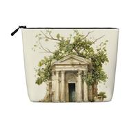 YANYU Antique Building with Roman Olive Branch and Greek Print Single-layer Makeup Bag Waterproof Travel Cosmetic Organizer Large Capacity, Black, One Size