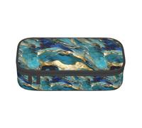 YANYU Azurite Teal and Foil Gold Oil Marble Pattern Print Convenience Pencil Case 8.3 x 2 x 3.7 Inch Style for Pens Pencils Small Items, Black, One Size, Black, One size