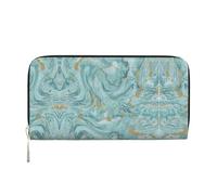 YANYU Azurite Teal and Foil Gold Oil Marble Pattern Print Leather Hand Wallet Clutch for Women Casual and Travel Use All Occasions Wallet, Black, One Size, Art