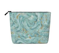 YANYU Azurite Teal and Foil Gold Oil Marble Pattern Print Single-layer Makeup Bag Waterproof Travel Cosmetic Organizer Large Capacity, Black, One Size