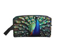YANYU Beautiful peacock Print Travel Toiletry Bag Zippered Storage Bags with Handles Portable Cosmetic Organizer, White, One Size