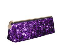 YANYU Beautiful Purple Glitter Print Functional Pencil Case Large Capacity 8.3 x 2.2 x 2.4In Triangle Pouch with Zipper