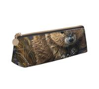 YANYU beaver working Print Functional Pencil Case Large Capacity 8.3 x 2.2 x 2.4In Triangle Pouch with Zipper