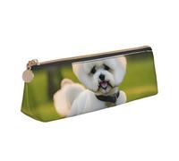 YANYU Bichon Frise Dog on the grass Print Functional Pencil Case Large Capacity 8.3 x 2.2 x 2.4In Triangle Pouch with Zipper