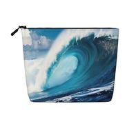 YANYU Big Ocean Wave HD Print Single-layer Makeup Bag Waterproof Travel Cosmetic Organizer Large Capacity, Black, One Size