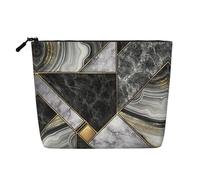 YANYU black marble texture gold Print Single-layer Makeup Bag Waterproof Travel Cosmetic Organizer Large Capacity, Black, One Size