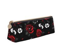 YANYU Black White and Red Roses Print Functional Pencil Case Large Capacity 8.3 x 2.2 x 2.4In Triangle Pouch with Zipper