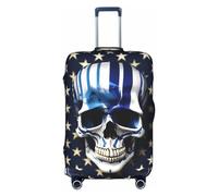 Yanyu Blue Stripe Stars Skull Print Universal Suitcase Cover Elastic Washable Travel Luggage Protector Adult Luggage, White, S