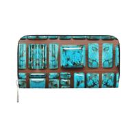 YANYU Bright Aqua Blue Turquoise Print Leather Hand Wallet Clutch for Women Casual and Travel Use All Occasions Wallet, Black, One Size, Art