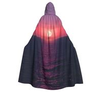 YANYU Bright Moon At Sea Hippie Print Unisex Adult Halloween Hooded Cloak Full Length Cloaks With Vibrant For Cosplay