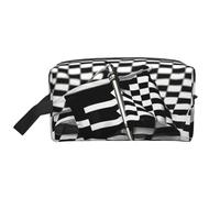 YANYU Checkered Flags Race Flags Print Travel Toiletry Bag Zippered Storage Bags with Handles Portable Cosmetic Organizer, White, One Size