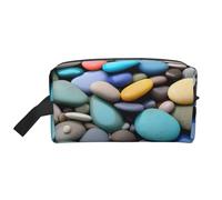 YANYU Colored Pebbles Print Travel Toiletry Bag Zippered Storage Bags with Handles Portable Cosmetic Organizer, White, One Size