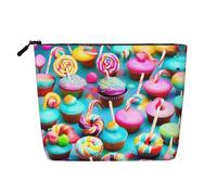 YANYU Colorful Sweet Lollipop Cupcake Donut Print Single-layer Makeup Bag Waterproof Travel Cosmetic Organizer Large Capacity, Black, One Size