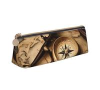YANYU Compass and Old World Map Print Functional Pencil Case Large Capacity 8.3 x 2.2 x 2.4In Triangle Pouch with Zipper