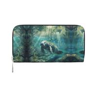 YANYU Crazy Save Manatee Print Leather Hand Wallet Clutch for Women Casual and Travel Use All Occasions Wallet, Black, One Size, Art